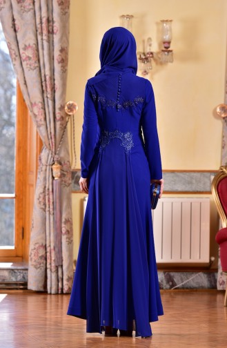 Robe de Soirée à Dentelle 1713182-02 Bleu Roi 1713182-02