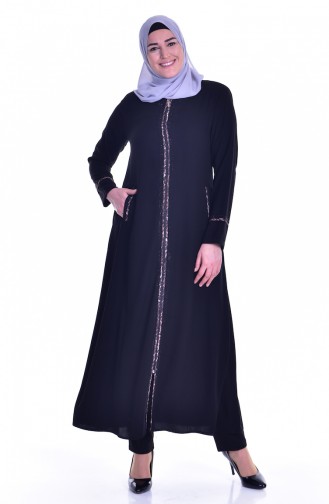 Abaya mit Reißverschluss aus Strassstein 0182-01 Schwarz 0182-01