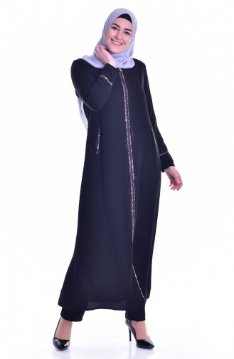 Abaya mit Reißverschluss aus Strassstein 0182-01 Schwarz 0182-01