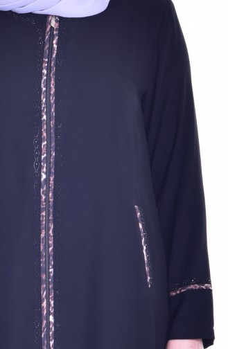 Abaya a Fermeture et Pierre 0182-01 Noir 0182-01