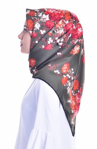 Echarpe Twill a Motif Fleurs 50116-26 Noir Khaki 26