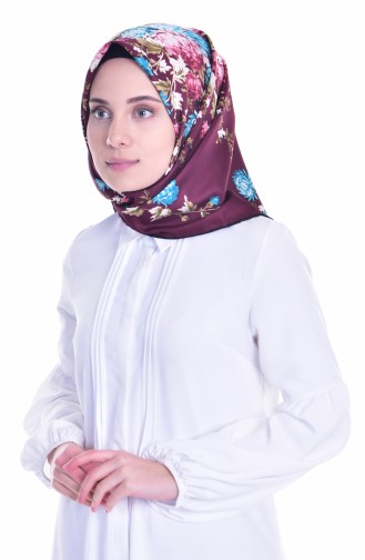 Çiçek Desenli Twill Eşarp 50116-27 Siyah Mürdüm