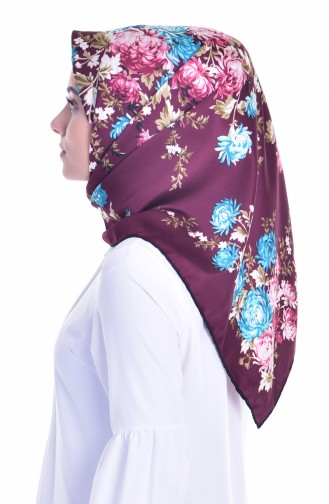 Echarpe Twill a Motifs Fleurs 50116-27 Noir Plum 27