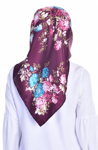 Echarpe Twill a Motifs Fleurs 50116-27 Noir Plum 27