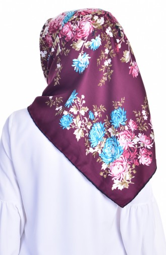 Çiçek Desenli Twill Eşarp 50116-27 Siyah Mürdüm