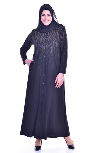 Bedrucktes Hijab Mantel mit Knöpfen 1009-03 Schwarz 1009-03