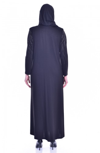 Bedrucktes Hijab Mantel mit Knöpfen 1009-03 Schwarz 1009-03