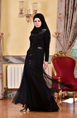 Black Hijab Evening Dress 1613953-03