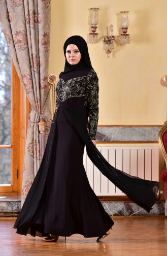 Black Hijab Evening Dress 1713200-01