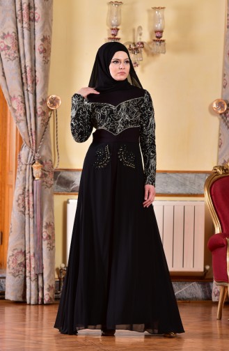 Black Hijab Evening Dress 1713200-01