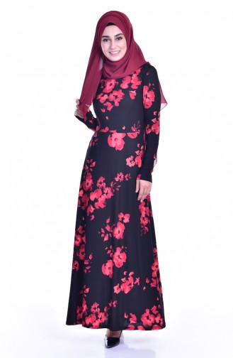 Desenli Elbise 7740B-01 Siyah