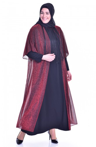 Robe de Soirée a Paillette et Franges 1713317-02 Orange Noir 1713317-02