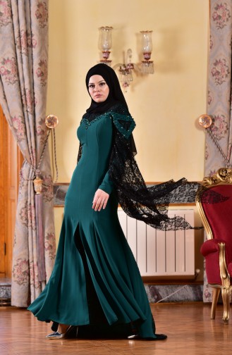 Emerald Green Hijab Evening Dress 1713197-01