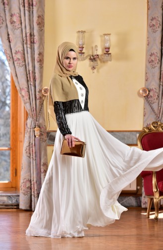 Robe de Soirée Paillette Mousseline 1713173-02 Noir Blanc 1713173-02