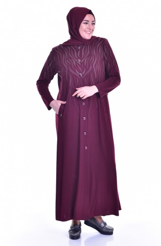 Bedrucktes Hijab Mantel mit Knöpfen 1009-02 Weinrot 1009-02