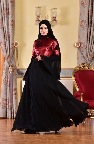 Claret Red Hijab Evening Dress 1713219-01