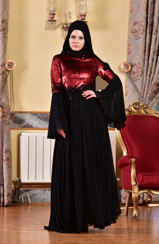 Claret Red Hijab Evening Dress 1713219-01