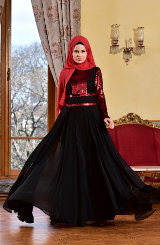 Claret Red Hijab Evening Dress 1713221-01