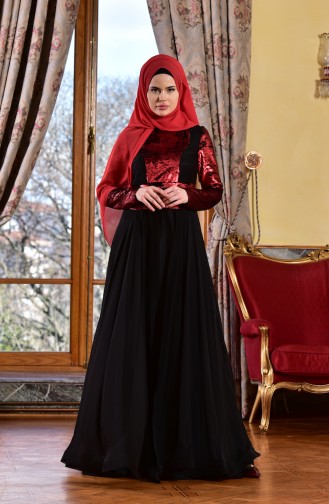 Claret Red Hijab Evening Dress 1713221-01