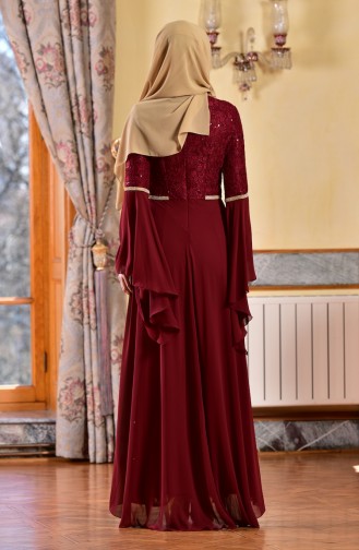 Claret Red Hijab Evening Dress 52692-02
