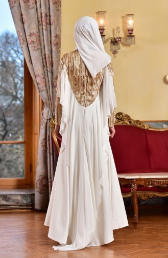 Ecru Hijab Evening Dress 1713210-02