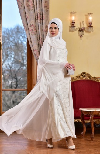 Ecru Hijab Evening Dress 52692-03