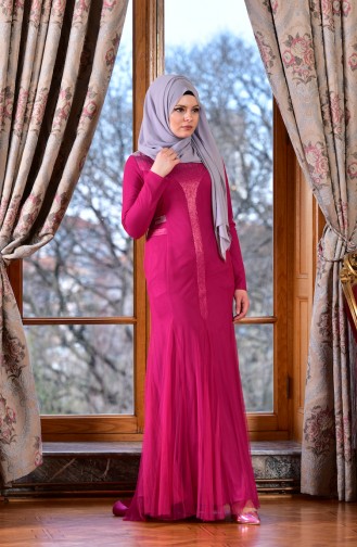 Fuchsia Hijab Evening Dress 1613953-02
