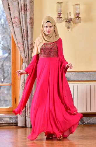 Fuchsia Hijab Evening Dress 1713188-01