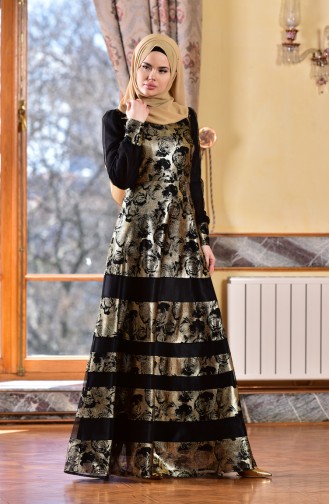 Gold Hijab Evening Dress 1713216-01
