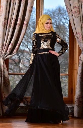 Gold Hijab Evening Dress 1713221-02