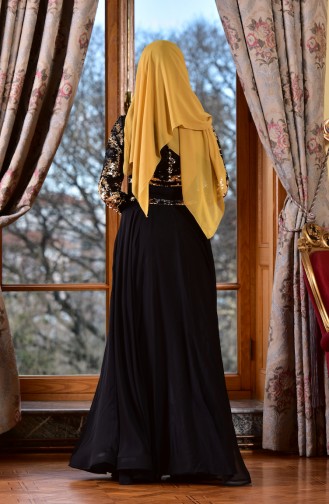 Gold Hijab Evening Dress 1713221-02