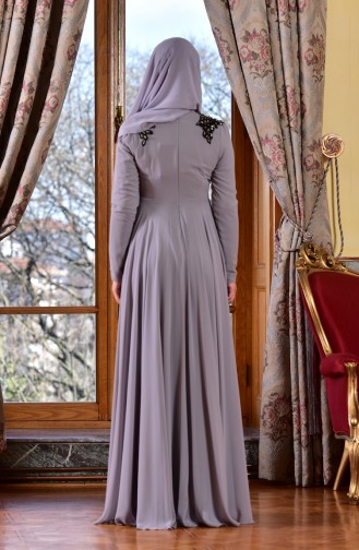 Gray Hijab Evening Dress 8000-01