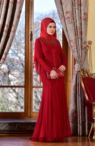 Red Hijab Evening Dress 1613953-01