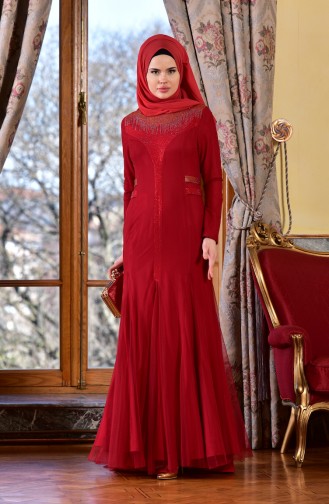 Taş Baskılı Abiye Elbise 1613953-01 Kırmızı