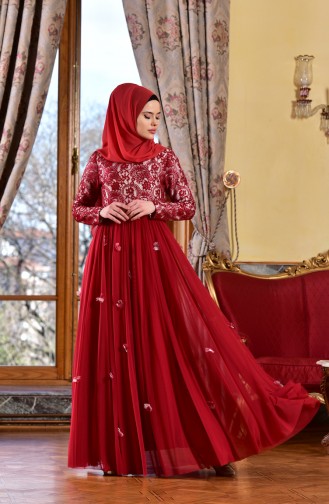 Red Hijab Evening Dress 1713204-02