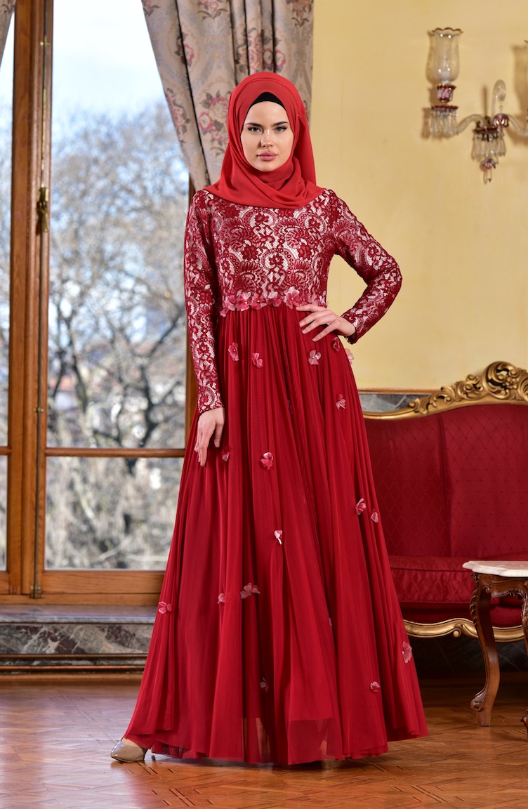 Red Hijab Evening Dress 171320402 Sefamerve
