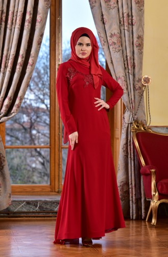 Red Hijab Evening Dress 1713182-04