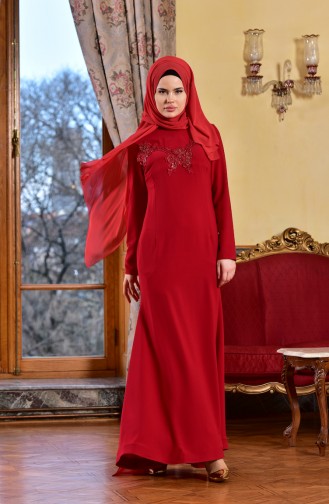 Dantelli Abiye Elbise 1713182-04 Kırmızı