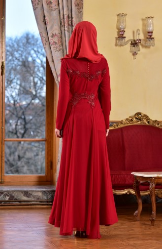 Robe de Soirée a Dentelle 1713182-04 Rouge 1713182-04