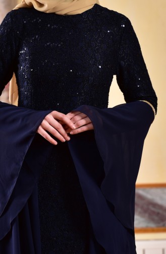 Navy Blue Hijab Evening Dress 52692-01