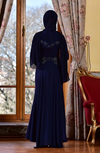 Robe de Soirée a Dentelle 1713182-03 Bleu Marine 1713182-03