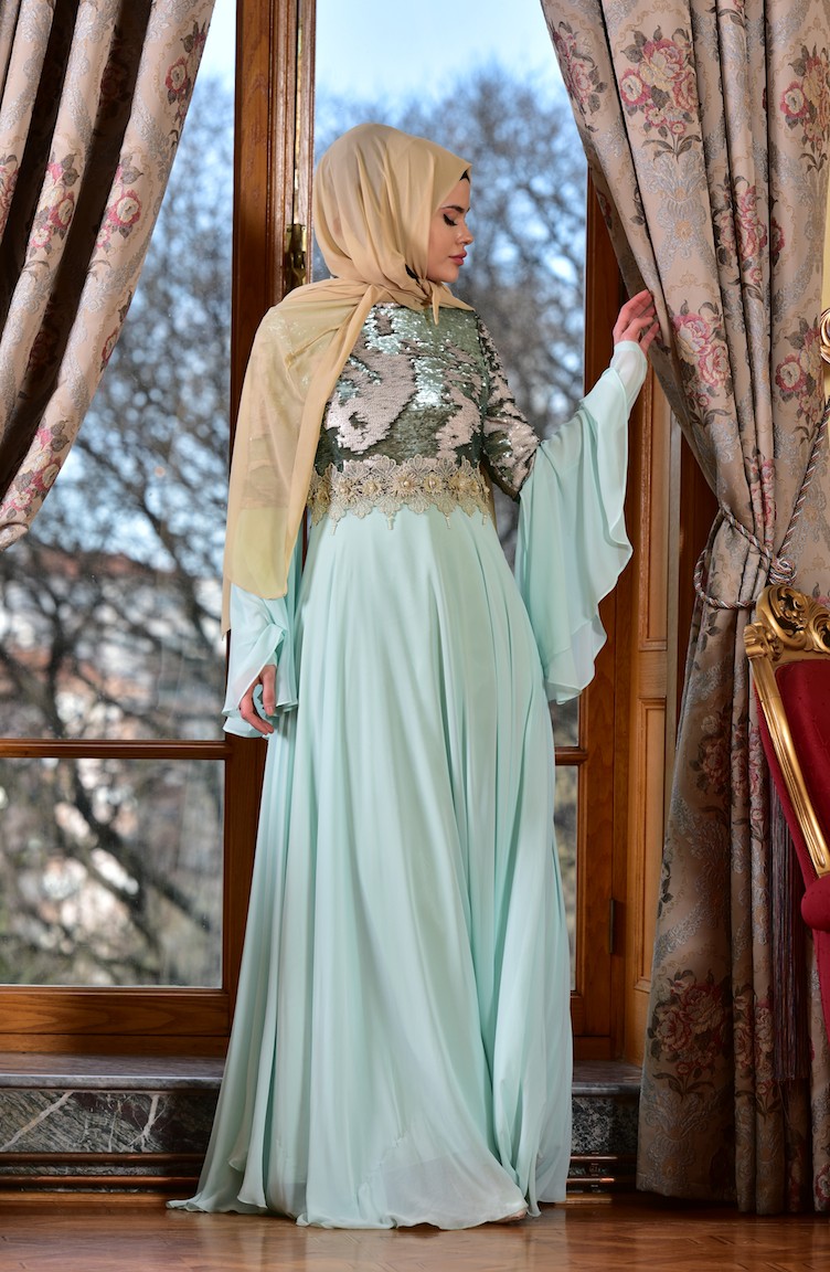 Mint Green Hijab Evening Dress 171321902 Sefamerve
