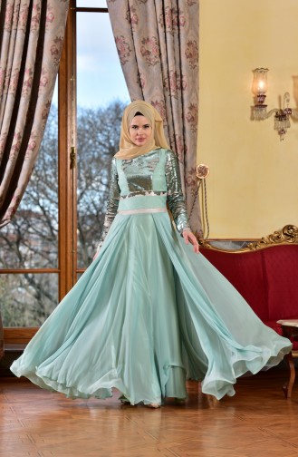 Mint green İslamitische Avondjurk 1713221-03