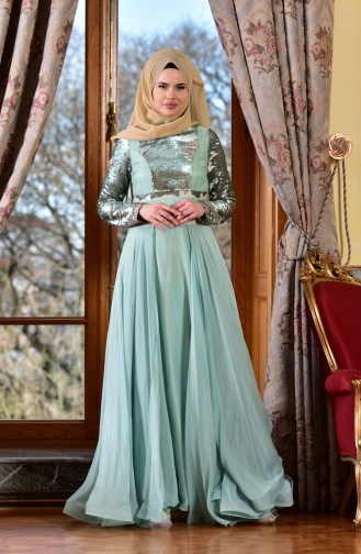 Mint green İslamitische Avondjurk 1713221-03