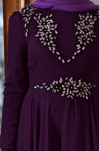 Purple Hijab Evening Dress 8000-03