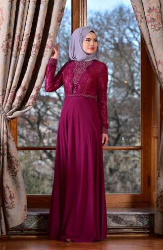 Robe de Soirée Paillette 1713191-03 Plum 1713191-03