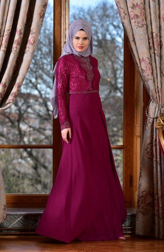 Robe de Soirée Paillette 1713191-03 Plum 1713191-03