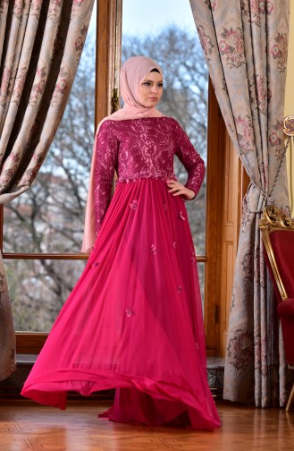 Plum Hijab Evening Dress 1713204-03