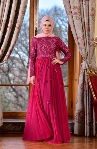 Plum Hijab Evening Dress 1713204-03
