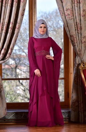 Plum Hijab Evening Dress 1713217-02